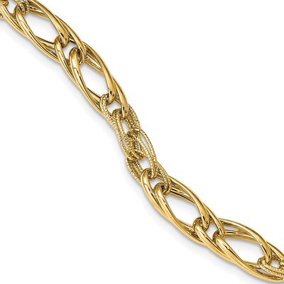 Leslie&#39;s Textured with 0.75 inch extender Fancy Link Bracelet 14k Polished Gold HB-LF1213-7, MPN: L…
