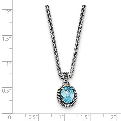 Light Swiss Blue Topaz Oval Necklace Sterling Silver &amp; 14k Gold QTC1283, MPN: QTC1283, 886774378190