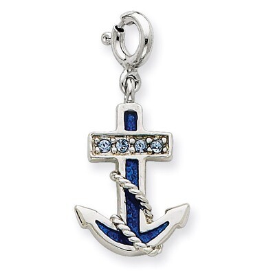 Blue Enameled Anchor Preciosa Crystals Charm Sterling Silver QC4974, MPN: QC4974, 883957582276