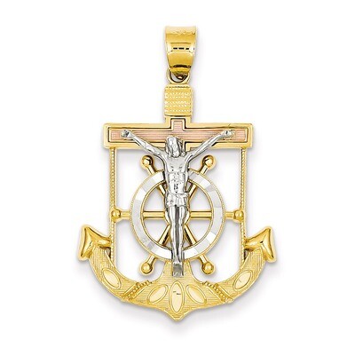 Diamond-cut with Textured Mariner&#39;s Cross Pendant 14k Tri-Color Gold C3931, MPN: C3931, 191101095351