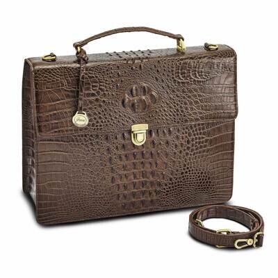 Top Grain Leather Croc Texture Brown Briefcase/Messenger Bag JLL111-BR, MPN: JLL111-BR, 191101084126