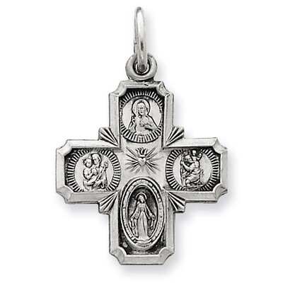 4-way Medal Sterling Silver Antiqued QC5806, MPN: QC5806, 191101184185