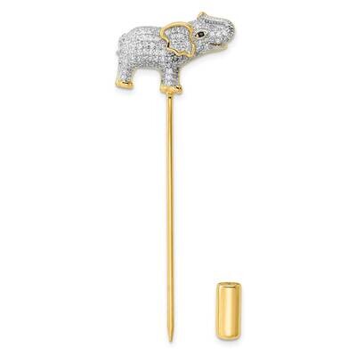 Gold Tone CZ Diamond Elephant Pin Sterling Silver Rhodium-Plated QP5422, MPN: QP5422,