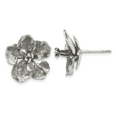 Oxidized Peacock Flower Post Earrings Sterling Silver QE16532, MPN: QE16532, 196904166406