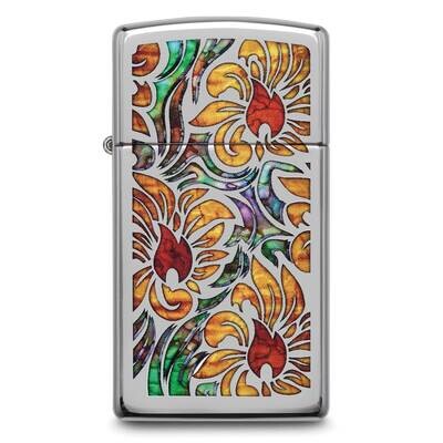 Zippo Slim Floral Fusion High Polish Chrome Lighter GM25864, MPN: GM25864, 191693055917