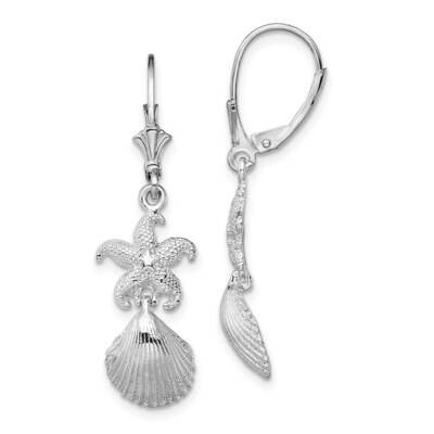 Starfish and Shell Leverback Earrings Sterling Silver Polished QE15568, MPN: QE15568, 637218183401