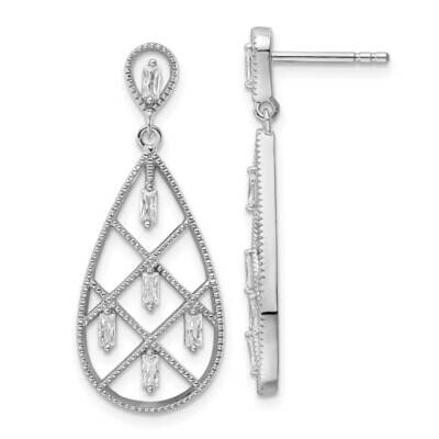 Baguette CZ Diamond Teardrop Post Earrings Sterling Silver Rhodium-Plated QE15701, MPN: QE15701, 19…