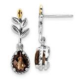 Sterling Silver with Leaf 1.05Sq Dangle Post Earrings 14k Gold QTC1773, MPN: QTC1773,