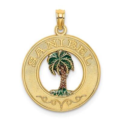 Sanibel On Round Frame with Enamel Palm Tree Charm 14k Gold K7081, MPN: K7081, 637218173921