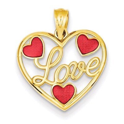 Red Enameled Hearts Pendant 14k Gold D2898, MPN: D2898, 883957864150