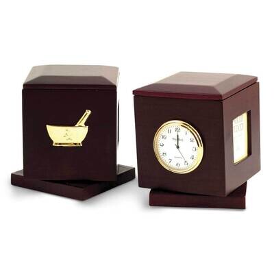 Pharmacy Rosewood Rotating Pen Box with Two 2x2 Picture Frames and Clock GM21502, MPN: GM21502, 797…