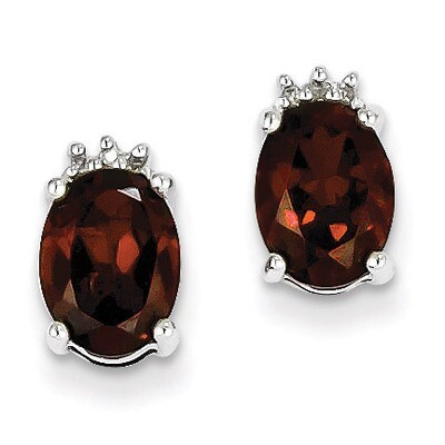 Oval Garnet &amp; Diamond Post Earrings Sterling Silver Rhodium QDX613, MPN: QDX613, 883957525518