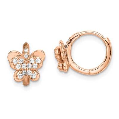 Butterfly Hinged Hoop Earrings Sterling Silver Rose-tone CZ Diamond QE15070, MPN: QE15070, 88395796…