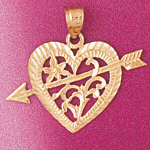 Dazzlers Jewelry Heart Cupid Arrow Pendant Necklace Charm Bracelet in Yellow, White or Rose Gold 39…