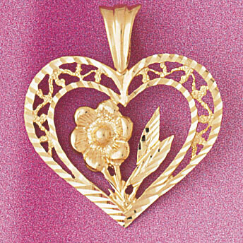 Dazzlers Jewelry Flower in Heart Pendant Necklace Charm Bracelet in Yellow, White or Rose Gold 3818…
