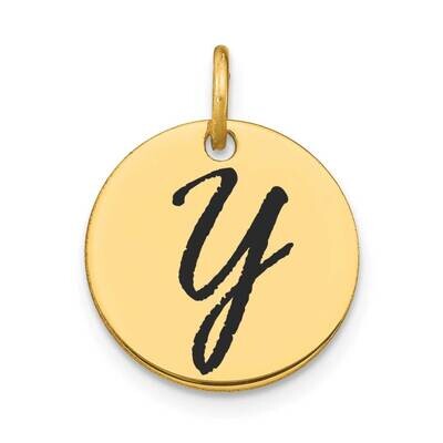 Letter Y Black Epoxy Initial Disk Charm 14k Gold Polished YC1436Y, MPN: YC1436Y,