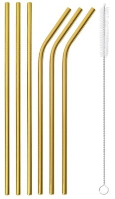 Sambonet Mix &amp; Play Straws Set 6 Piece With Brush Mix &amp; Play 3 Piece Straight 3Piece Curved 59301G0…