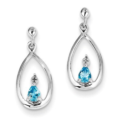 Swiss Blue Topaz &amp; Diamond Post Earrings Sterling Silver QDX532, MPN: QDX532, 883957519364