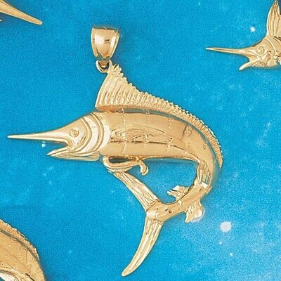 Dazzlers Jewelry Marlin Trout Fish Pendant Necklace Charm Bracelet in Yellow, White or Rose Gold 54…