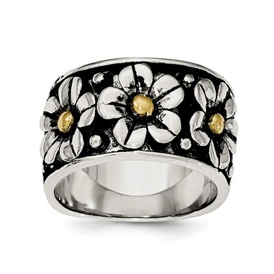 14k Gold Centers Daisy Ring Sterling Silver Antiqued QR6515, MPN: QR6515, 191101784057