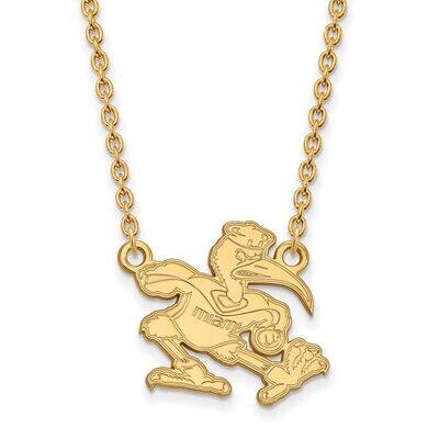 University of Miami Large Pendant with Chain Necklace Gold-plated Silver GP057UMF-18, MPN: GP057UMF…