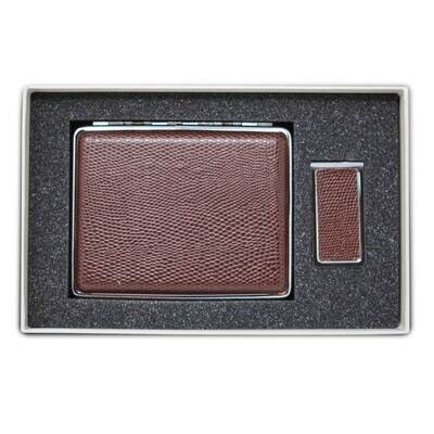 Pebbled Brown Leather Covered Money Clip/20-Cigarette Case Gift Set GM22589, MPN: GM22589, 78808914…