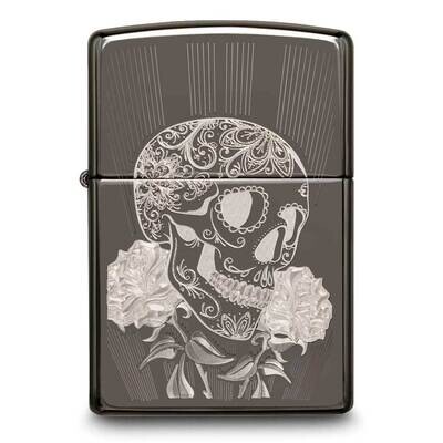 Zippo Black Ice Fancy Rose Skull Design Lighter GM25890, MPN: GM25890, 191693091373