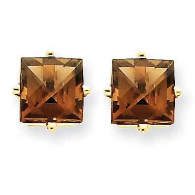 6mm Square Checker-Cut Smoky Quartz Earrings 14k Gold XE62CQ, MPN: XE62CQ, 883957094281
