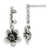 Oxidized Flower with Branch Dangle Post Earrings Sterling Silver QE15706, MPN: QE15706, 196904154533