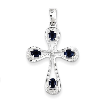 Dark Sapphire &amp; Diamond Cross Pendant Sterling Silver Rhodium QDX863, MPN: QDX863, 883957399409