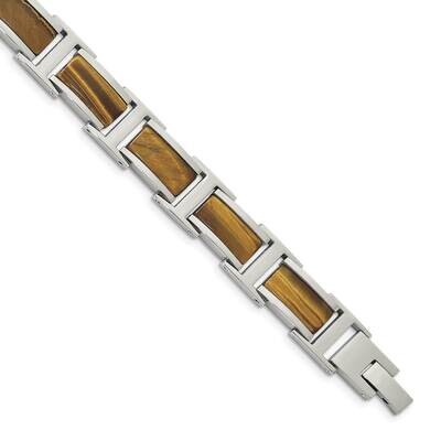 Tiger&#39;s Eye 8.5 Inch Link Bracelet Stainless Steel Polished SRB2379-8.5, MPN: SRB2379-8.5, 19110185…