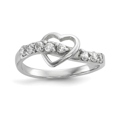 CZ Diamond Heart Ring Sterling Silver Rhodium-plated Polished QR6749, MPN: QR6749, 883957908564