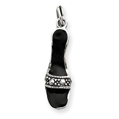 Black Enamel &amp; Marcasite Shoe Charm Sterling Silver QP1280