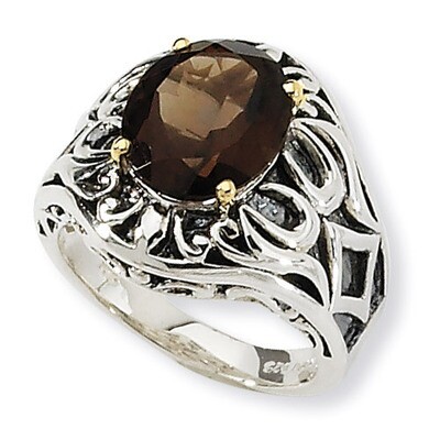 Sterling Silver with 14k Gold Smoky Quartz Ring QTC632-6