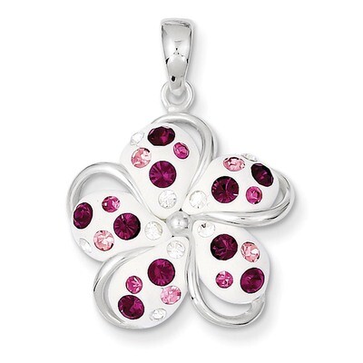 Sterling Silver Pink and White Stellux Crystal Flower Pendant QP2518