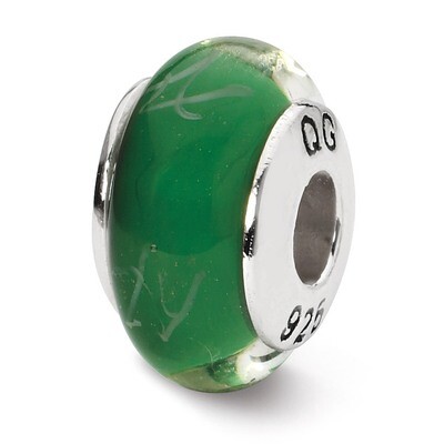 Green White Scribbles Hand-blown Glass Bead - Sterling Silver QRS1318, MPN: QRS1318, 883957302782