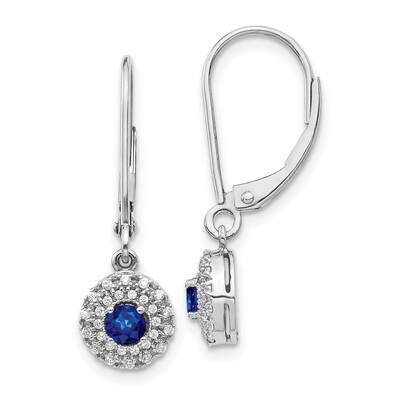 Halo Sapphire Leverback Dangle Earrings 14k White Gold Diamond EM5605-SA-020-WA, MPN: EM5605-SA-020…