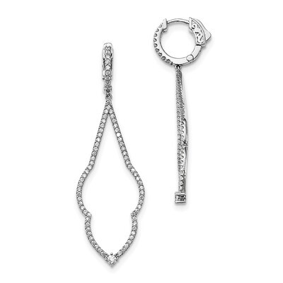 CZ Hinged Hoop Dangle Earrings Sterling Silver Rhodium-plated QMP1471, MPN: QMP1471, 191101074288
