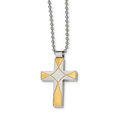 Yellow IP-plated Cross Necklace Stainless Steel Brushed and Polished SRN2298-22 by Chisel, MPN: SRN…