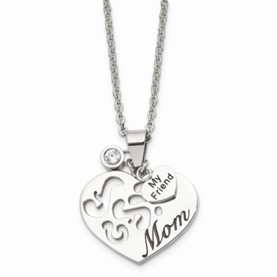 Mom with CZ Stone Stone and My Friend Pendant Necklace Stainless Steel SRN889-24 by Chisel, MPN: SR…