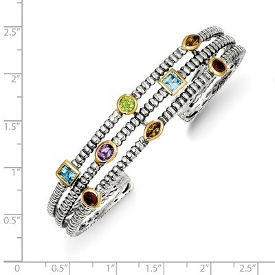1.74tw Gemstone Cuff Bracelet Sterling Silver &amp; 14k Gold QTC34, MPN: QTC34, 742323108901