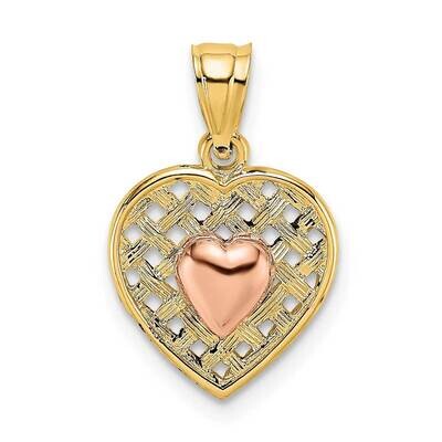 Polished Heart On Woven Heart Charm 14k Yellow &amp; Rose Gold K8985, MPN: K8985, 637218021512