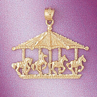 Dazzlers Jewelry Carousel Horses Pendant Necklace Charm Bracelet in Yellow, White or Rose Gold 5979…