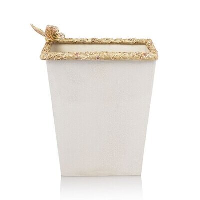 Jay Strongwater Farah White Crackle Glaze Wastebasket Vanity SDH8885-281, MPN: SDH8885-281,