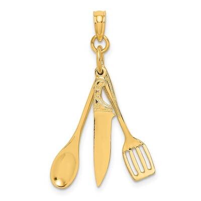 Moveable Spatula Spoon Knife Charm 14k Gold 3-D K7352, MPN: K7352, 637218139781