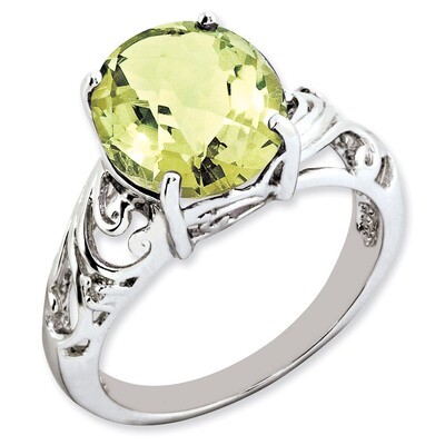 Oval Lemon Quartz &amp; Diamond Ring Sterling Silver QR3190LQ, MPN: QR3190LQ, 886774199344