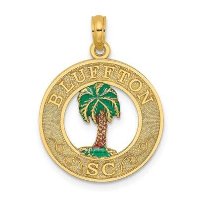 Bluffton Sc On Round Frame with Enameled Palm Tree Charm 14k Gold K6812, MPN: K6812, 637218124190