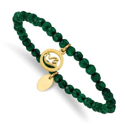 Yellow Ip Dove Green Jade Beaded Stretch Bracelet Stainless Steel Polished SRB2376, MPN: SRB2376, 1…