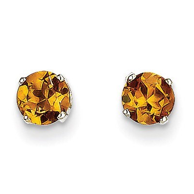 5mm Citrine Stud Earrings 14k White Gold XBE142, MPN: XBE142, 883957217246
