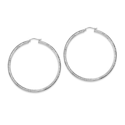 3x60mm Hoop Earrings Diamond-cut Sterling Silver QE8094, MPN: QE8094, 883957537047